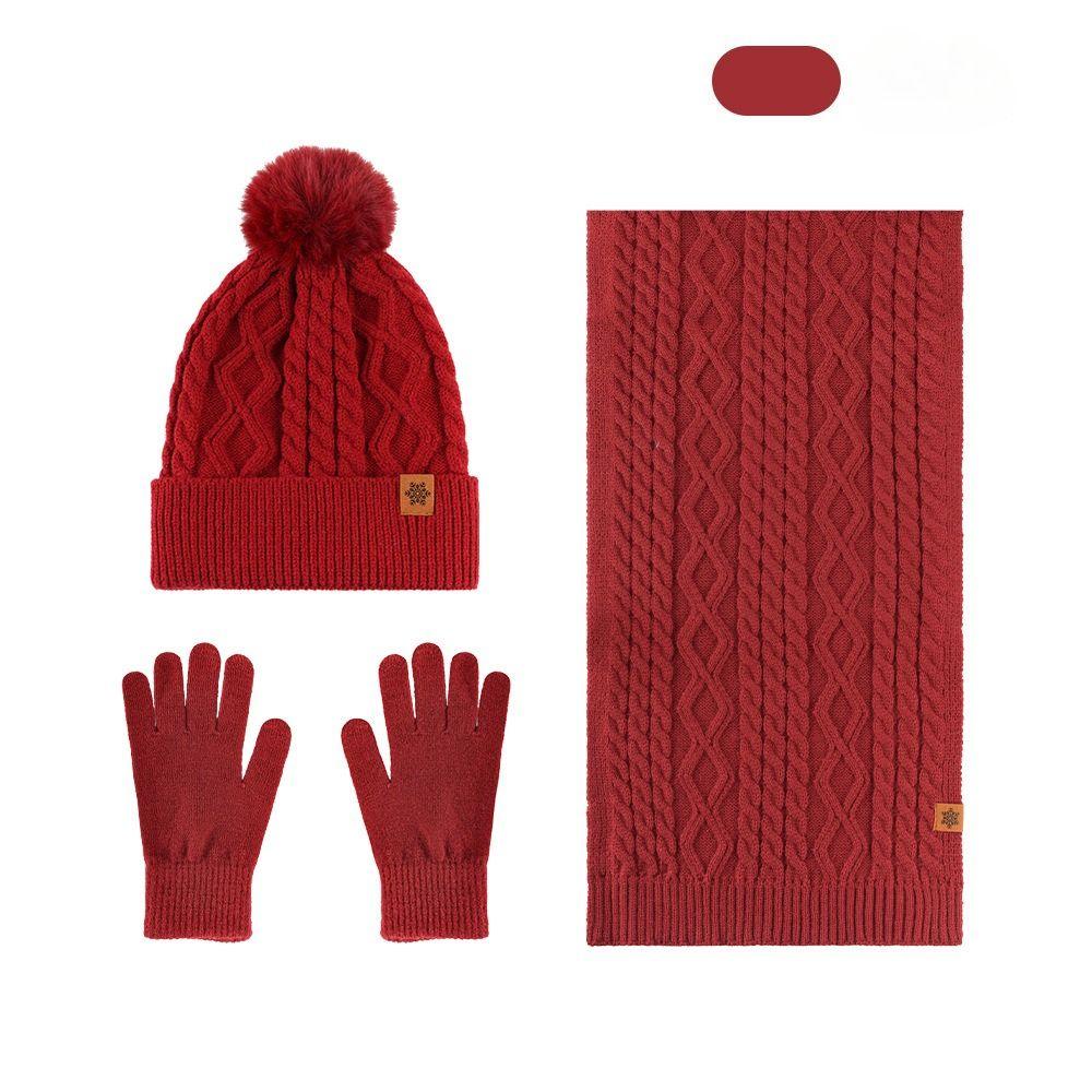 Hat Scarf Gloves Three Piece Set Winter Outdoor Velvet Warm Ear Protection Knitted Hat