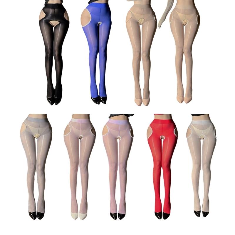 Sheer Silk Stockings Garter Belt Suspender Pantyhose for Women See Through Open Crotch Cutout Tights Leggings Lingerie