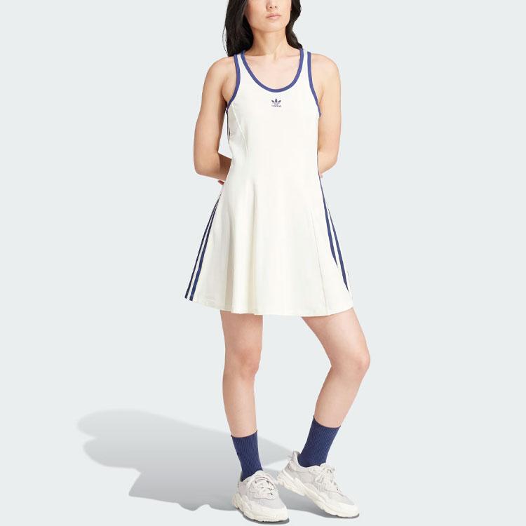 adidas Originals Tank Dress With Classic 3-Stripes And Color Block Round Neck Sleeveless Women Dress White IR7468