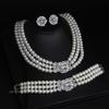 Victorian Style Necklace Earrings Bracelet Set Featuring Simulated Pearls and Cubic Zirconia for Elegant Occasions