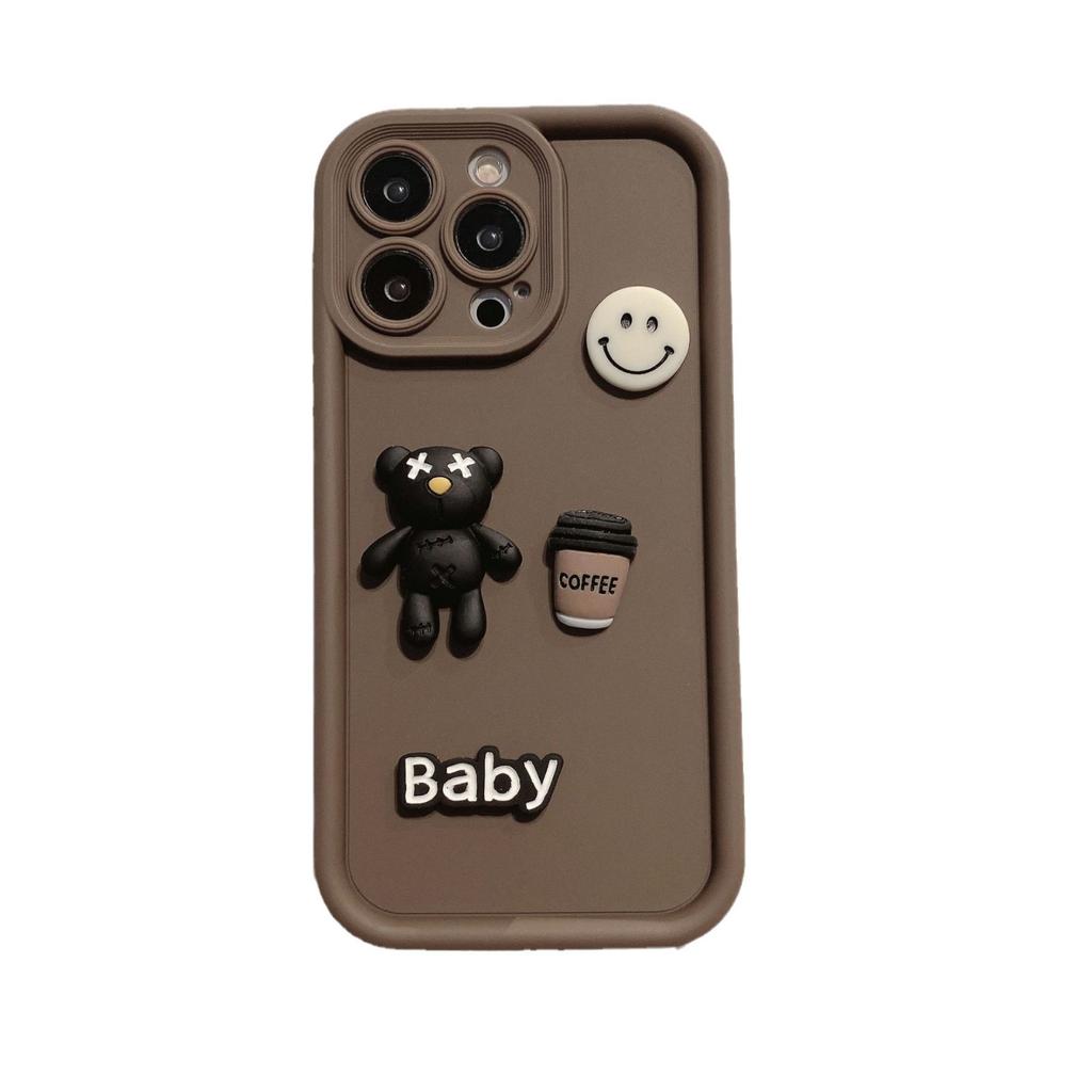 Iphone13 High Bamboo Solid Color Mobile Phone Case Handmade DIY Smiley Face 14 Violent Bear 16 Apple 15pro Protective Cover