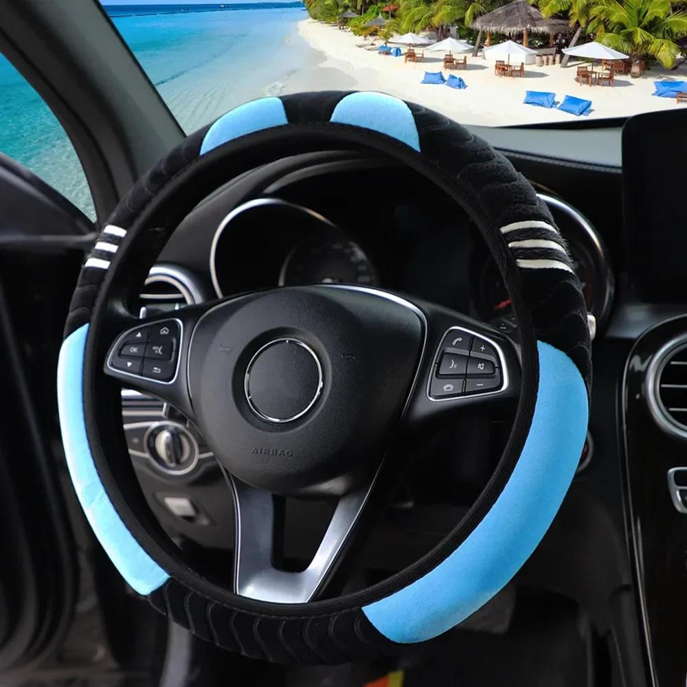 37-38CM Plush Steering Wheel Cover Soft Cute Little Monster Design Comfortable Grip Suitable for Women Car Interior Supplies