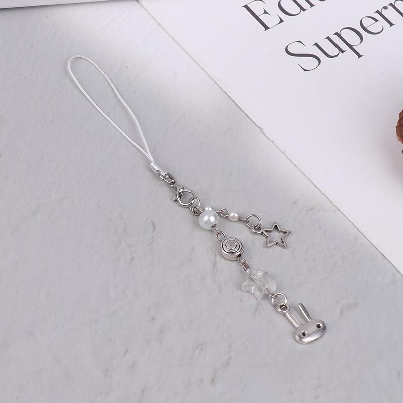 Y2K Cute Metal Rabbit Phone Lanyard Bunny Beaded Phone Chain Sweet Cool Cell Mobile Phone Strap Keycord For Girl Gifts