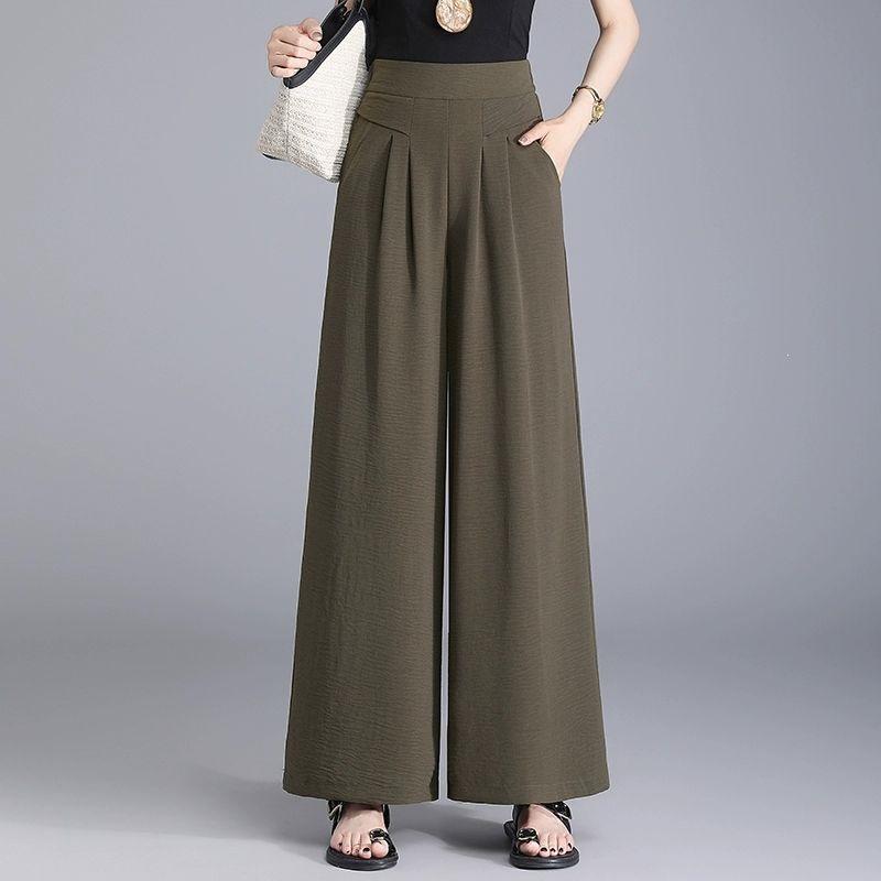 

Women’s Summer 2026 Slimming High-Waisted Ice Silk Wide-Leg Pants S (for 85-100 jin) армия зеленый