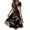 Women's Summer Casual Fashion Print Pocket Short Sleeve V-Neck Swing Dress