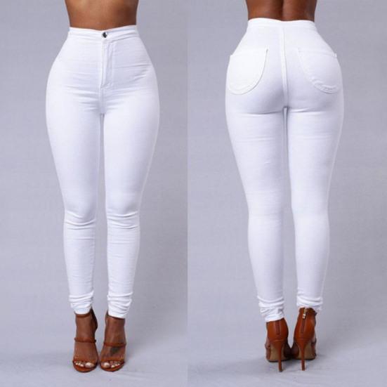 Women Skinny Trousers Slim Fit Solid Color Pants Cotton Blend High Waist Casual Trousers for Office Street Party Dating