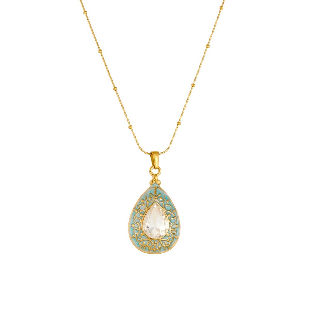 316L Stainless Steel Dainty Teardrop Enamel Zircon Charm Necklace For Women Popular Boho Jewelry Gift Party Daily Wear