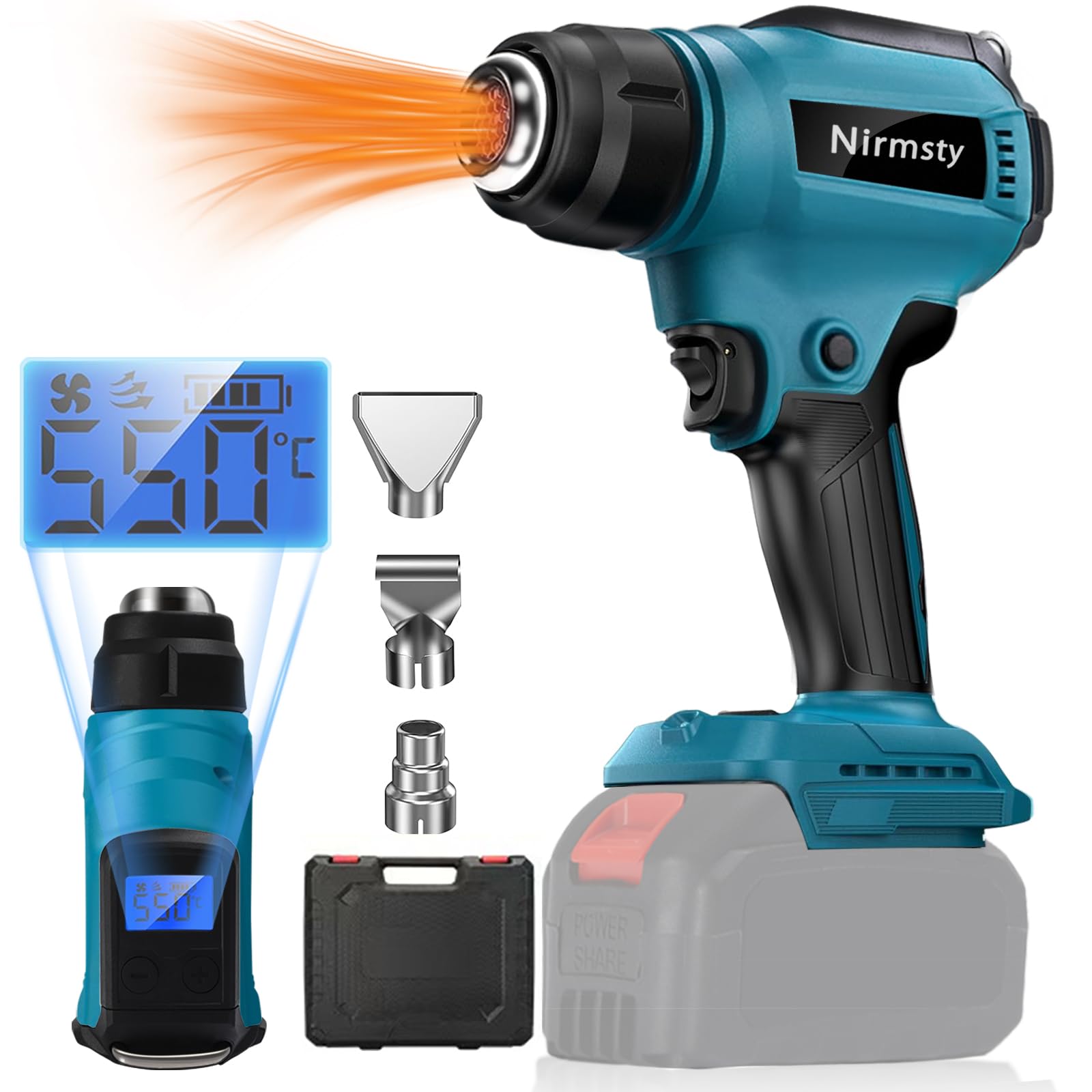 

Беспроводной Термофен Регулировка Температуры Быстрый ЖК-дисплей Совместим с Makita Включает 3 Термофена для DIY, включая Усадку и Размягчение ПВХ синий