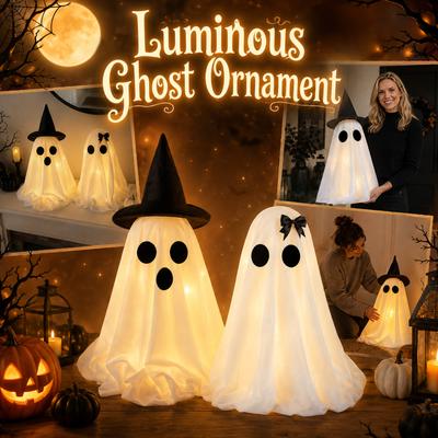 Outdoor Halloween Tabletop Ghost Decoration with Witch Hat Lightweight Fabric Cover for Porch and Garden Seasonal Party Decor