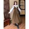 Early autumn new large-size fake two-piece doll collar dress, women's waist and thin retro temperament dress