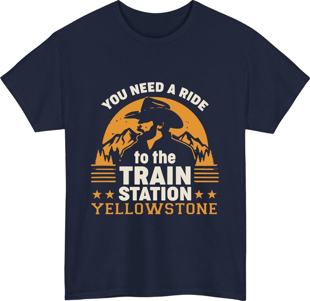 Yellowstone train station cowboy tshirt western mountain sunset gift tee top S