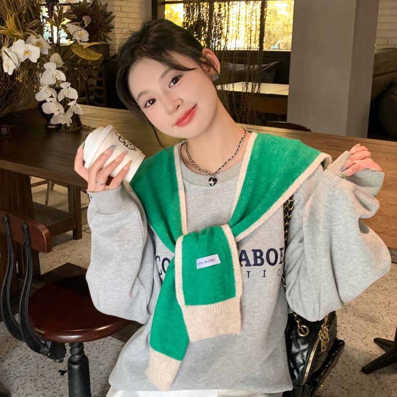 Korean version with knitted shawl women's spring and autumn foreign style with shirt high-end knitted scarf vest
