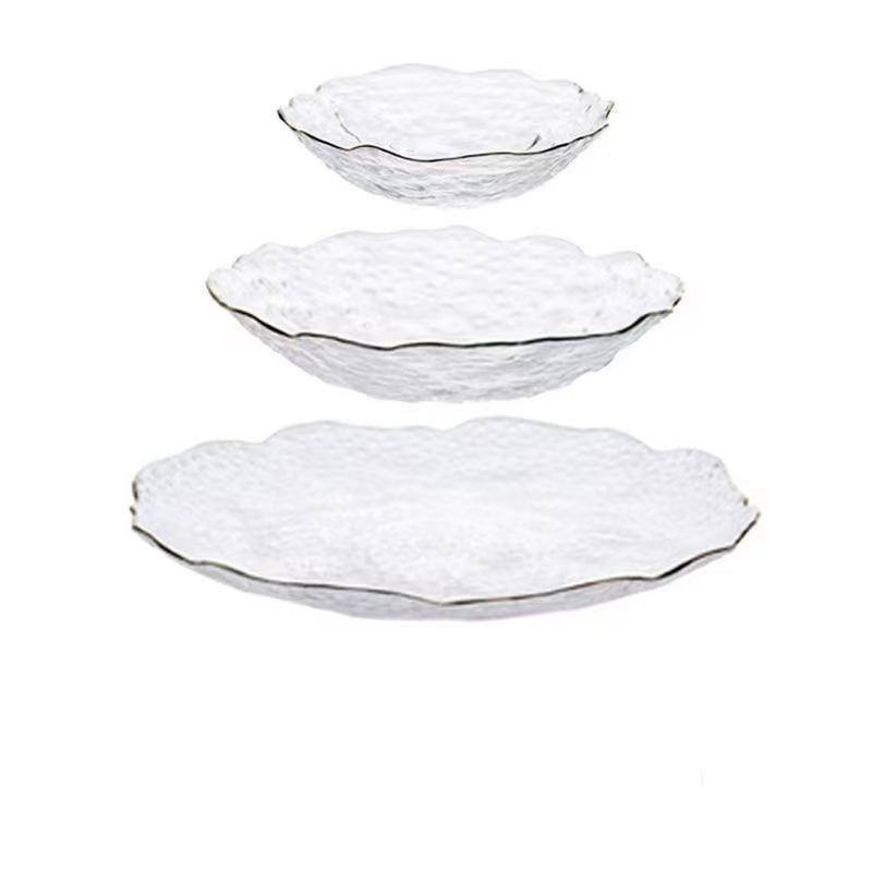 Artisan Japanese Glass Plate: Gold-Edged, Hand-Painted, Irregular Design for Western Cuisine, Fruits & Salads.