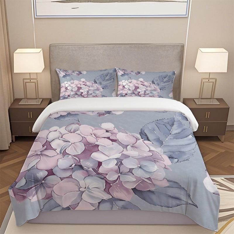 Digital 5D Printing And Dyeing Flower Quilt Cover Pillowcase Three-Piece Bedding Kit