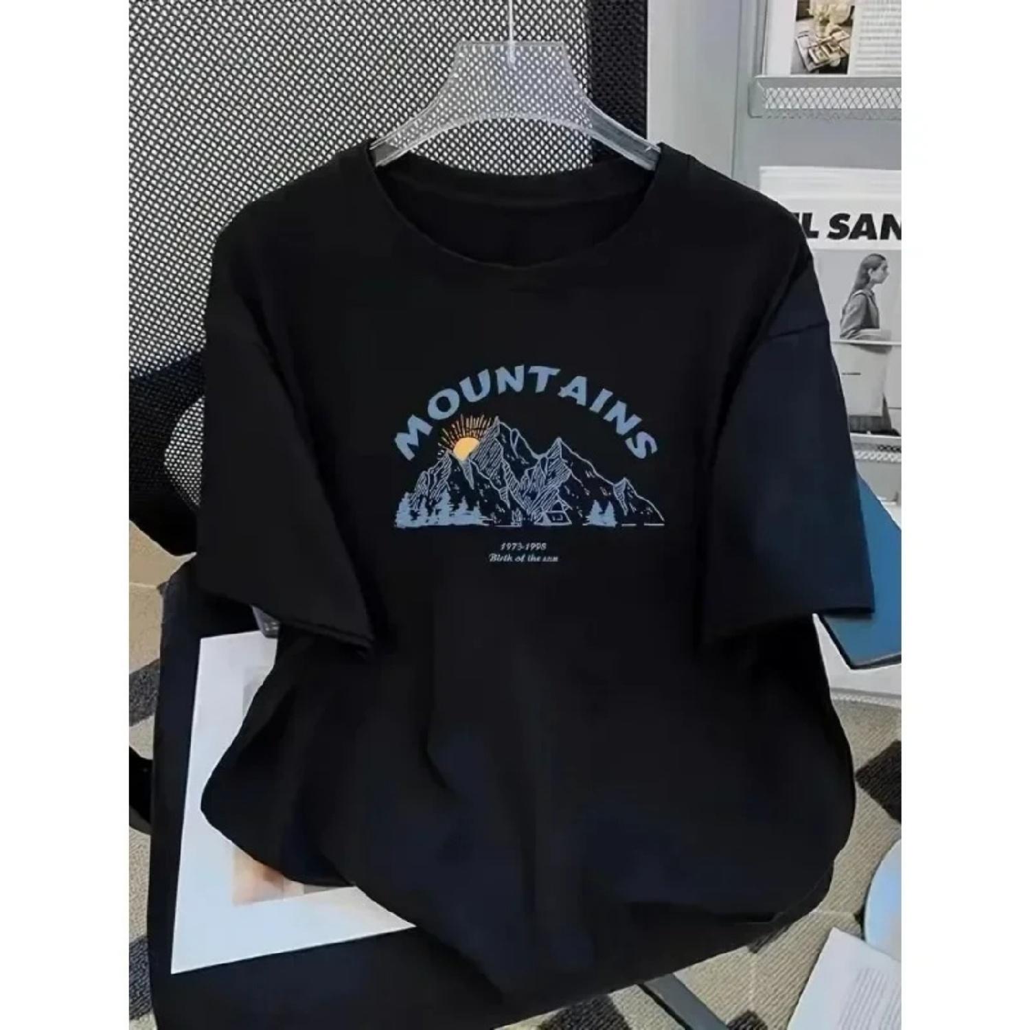 Повседневная мягкая трендовая футболка Харадзюку Женская одежда Футболка Непрерывная и волнистая горная вершина Мода S