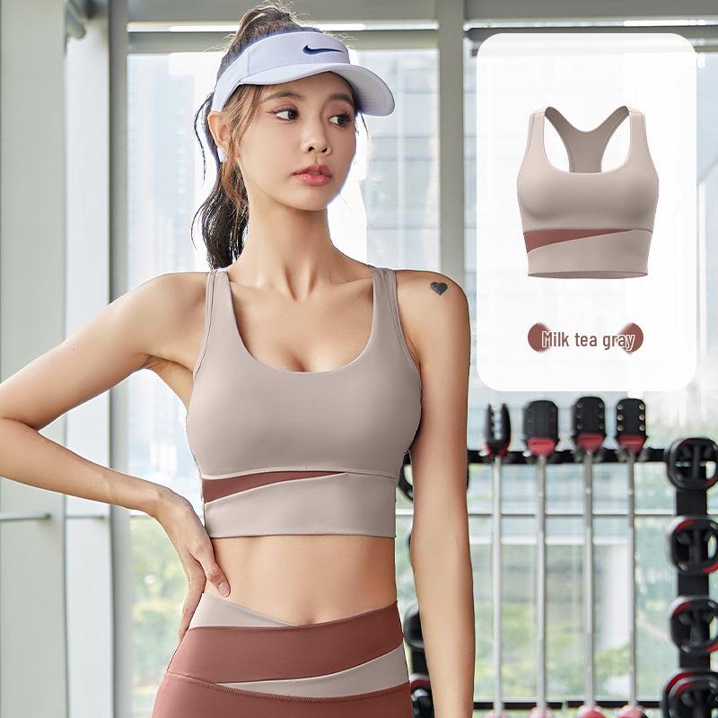 Peach Color Block High-Intensity Shockproof Sports Bra with Beautiful Back Design, No Pads Needed