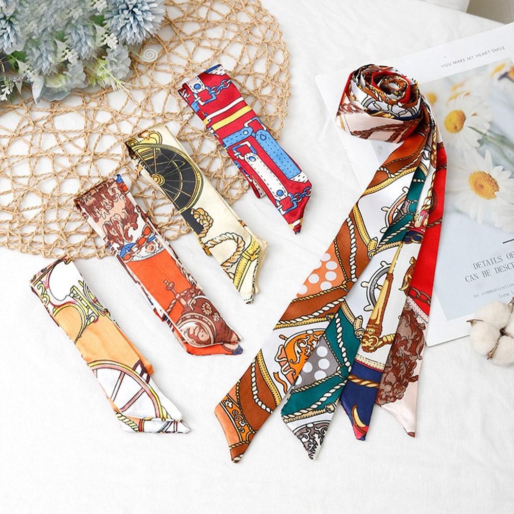 Long Slender Scarf Double-Sided Streamer Handbag Handle Ribbon Hair Band Neckwear/Wrist/Waistband