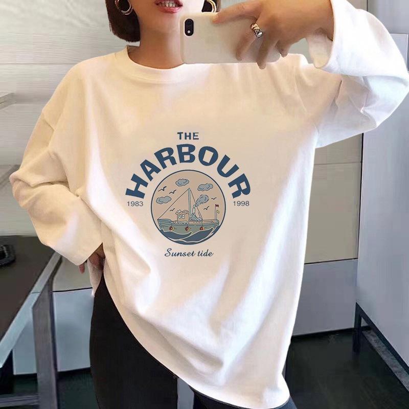 

Женская весенне-осенняя блузка-пуловер с длинным рукавом, круглым вырезом, оверсайз, свободного кроя, с принтом XXL