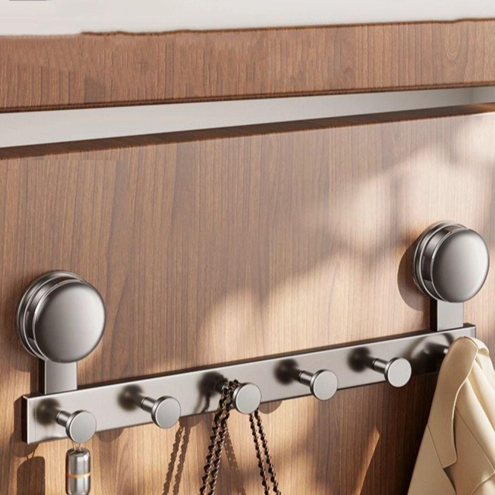 4/5/6 Hooks Suction Cup Door Hook Metal Waterproof Movable Clothes Hangers Rust-proof No Drilling Needed Towel Rack Wall Mounted