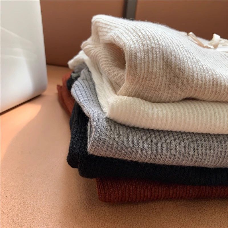 V-neck Splicing Long-sleeved Autumn and Winter Polished Inner Slim-fitting and Thin Versatile Bottoming Top