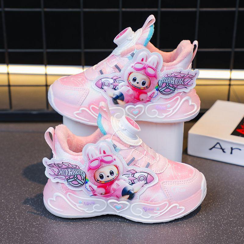 Girls' Fashionable Sports Shoes, Autumn and Winter Children's Fleece Warm Shoes, Lightweight Soft-soled Princess Shoes