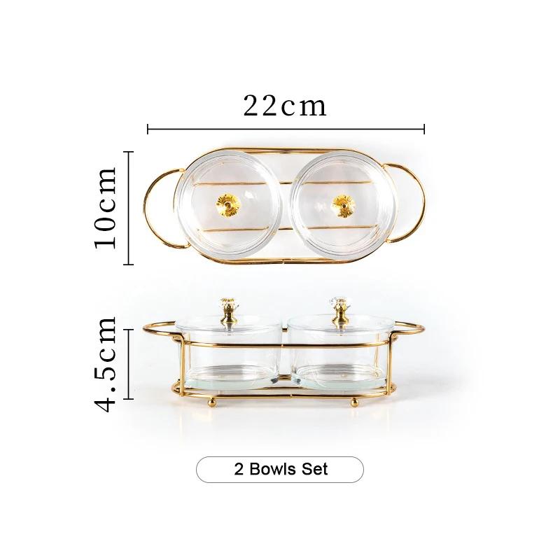 Nordic Luxury Glass Tableware Small Fruit Dessert Snack Serving Bowls with Dustproof Lid Household Party Food Serving Plates