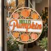 Indoor Outdoor Seasonal Decoration Autumn Harvest Wooden Wreath Pendant, Front Door Hanging Ornaments with Hemp Rope, Natural Wood Sign Pumpkins Maple