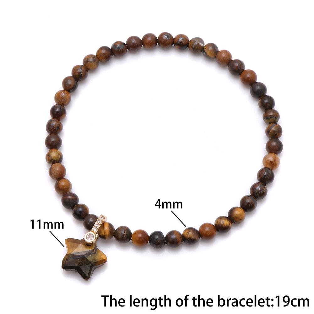 Natural Stone Bead Star-Shaped Pendant Bracelet, Suitable For Both Men And Women, Features Tiger Eye And Rose Quartz Beads, A Fashionable Accessory.