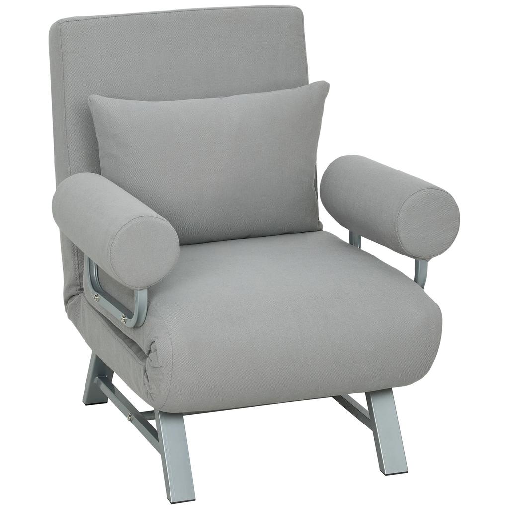 Single Sofa Bed, 3-in-1 Convertible Folding Chair Bed with Adjustable Backrest, Removable Armrests, Light Grey