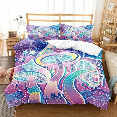 Psychedelic Mushroom Duvet Cover Boho Exotic Cartoon Gradient Mushroom Bedding Set Nature Fungus Comforter Cover for Boys Girls