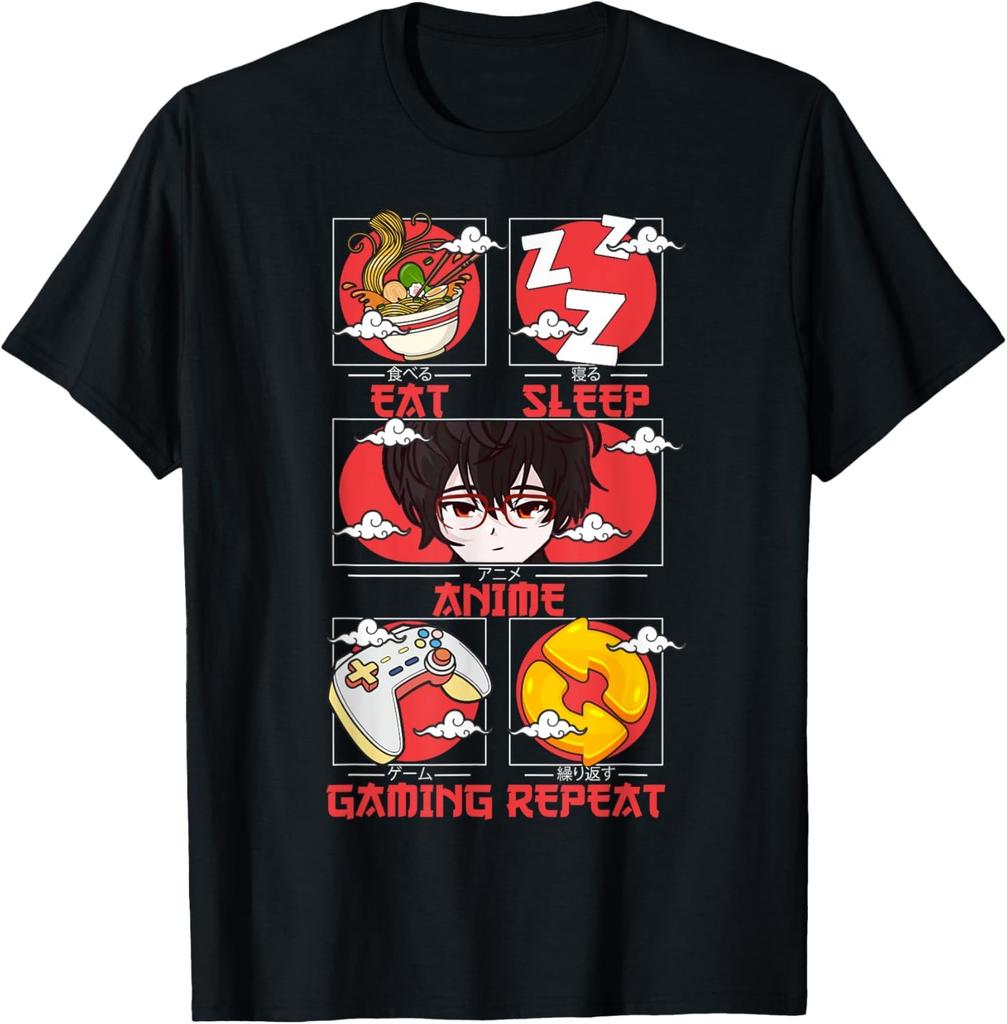 Eat Sleep Anime Gaming Repeat Tshirt Kawaii Otaku Unisexga Graphic Unisex Casual Streetwear Tee