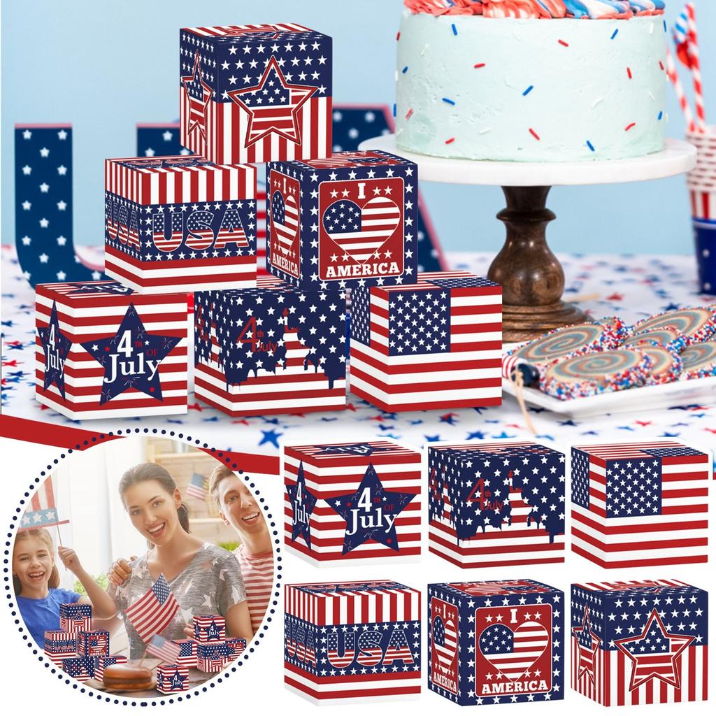 6-balení American Independence Day Trojrozměrný papír Candy Snack Balení Krabice Dekorace Rekvizity Party potřeby