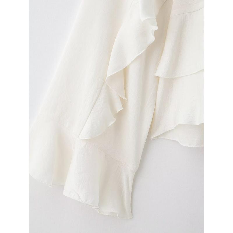 European & American Style Layered Stand Collar Long Sleeve Women's Shirt - 2234900