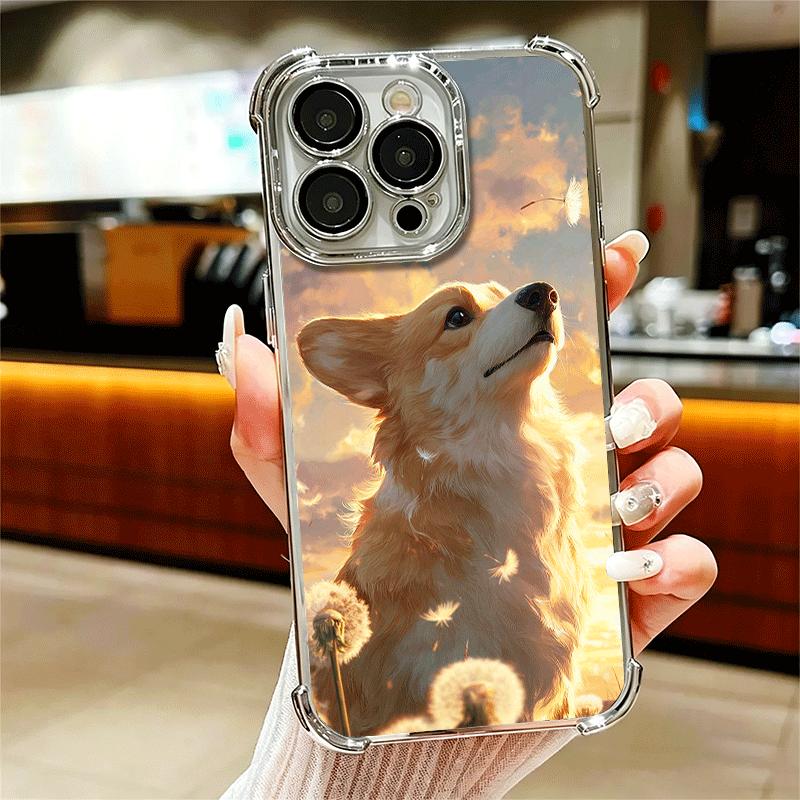 Corgi Dog Cute Plating Phone Case For Iphone 16 17 Pro Max Air 16E 14 15 Plus 12 13 Mini Anti-Fall Airabag Cover