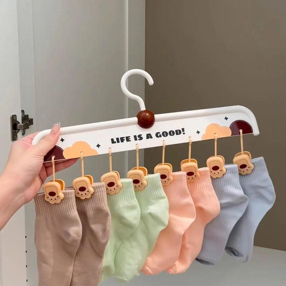 8 Clip Baby Clothes Hangers Portable Cartoon Paw Shape Hanging Sock Clips Windproof Rotatable Socks Organizer Holder Outdoor