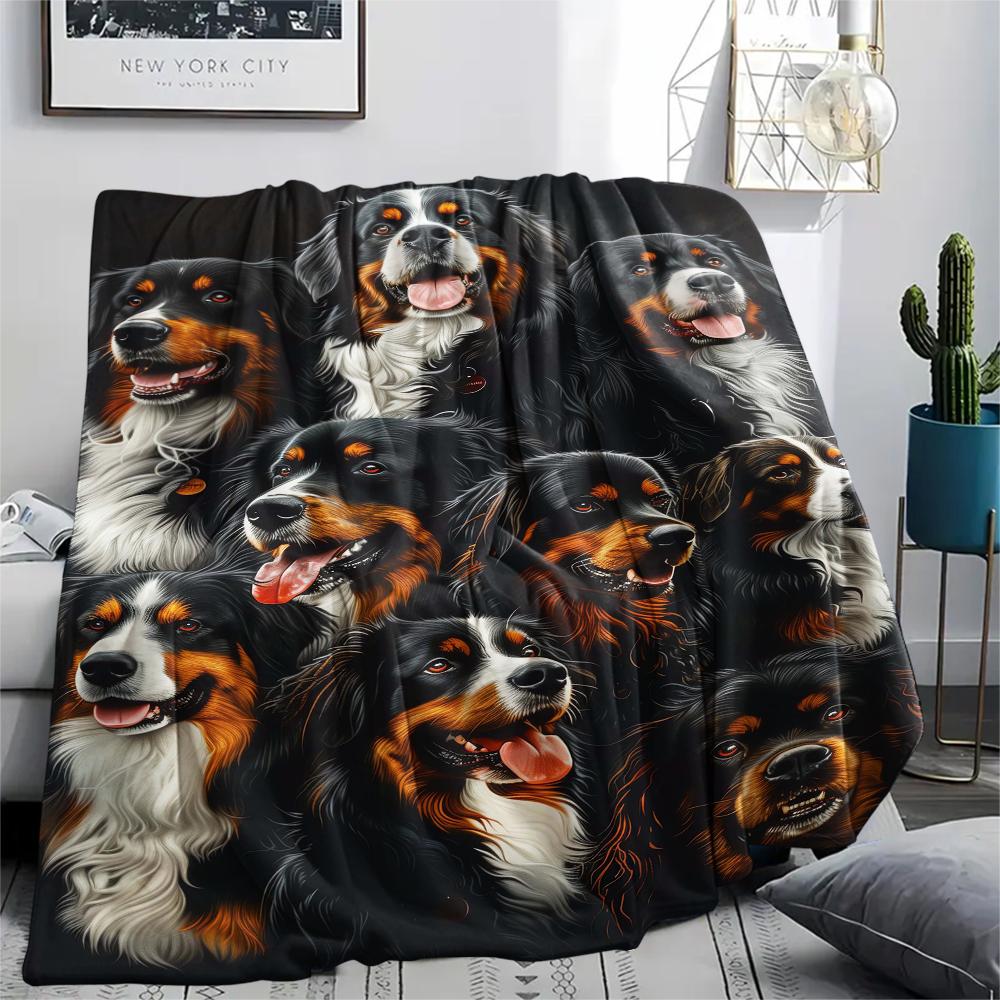 1Pc Bernese Dog Print Flannel Blanket, High Quality Comfortable for All Seasons, Home Decor, Warmth and Comfort, Perfect for Christmas Gifts
