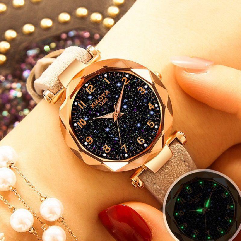 Stylish Women Wristwatch Featuring A Luminous Starry Sky And Rhinestone Details