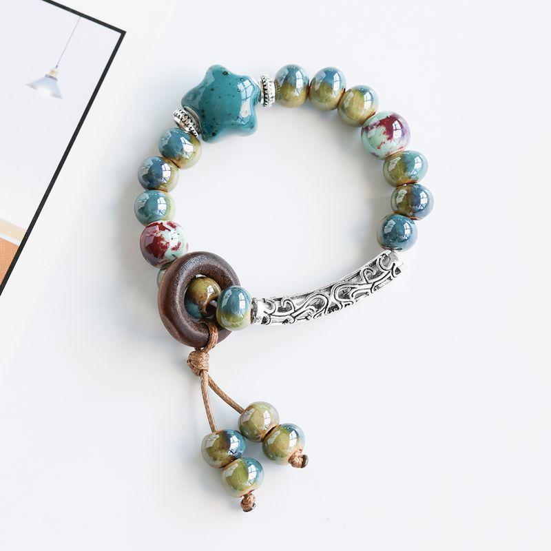 Ethnic Style Ceramic Bracelet Jingdezhen Jewelry Beaded Hand Jewelry Student Couple Bracelet Niche High Sense Carrying Strap Women