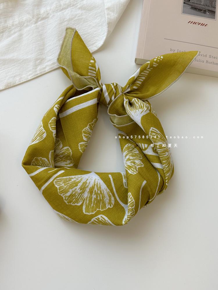 Quadratischer Schal aus Baumwolle und Leinen mit floralem Tupfenmuster - Retro & frisches Kopftuch