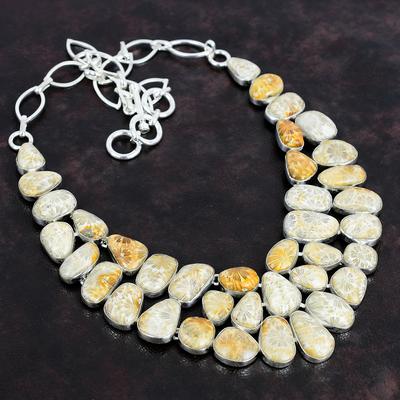 Fossil Coral Gemstone Handmade 925 Sterling Silver Jewelry Necklace 18" AMN-662