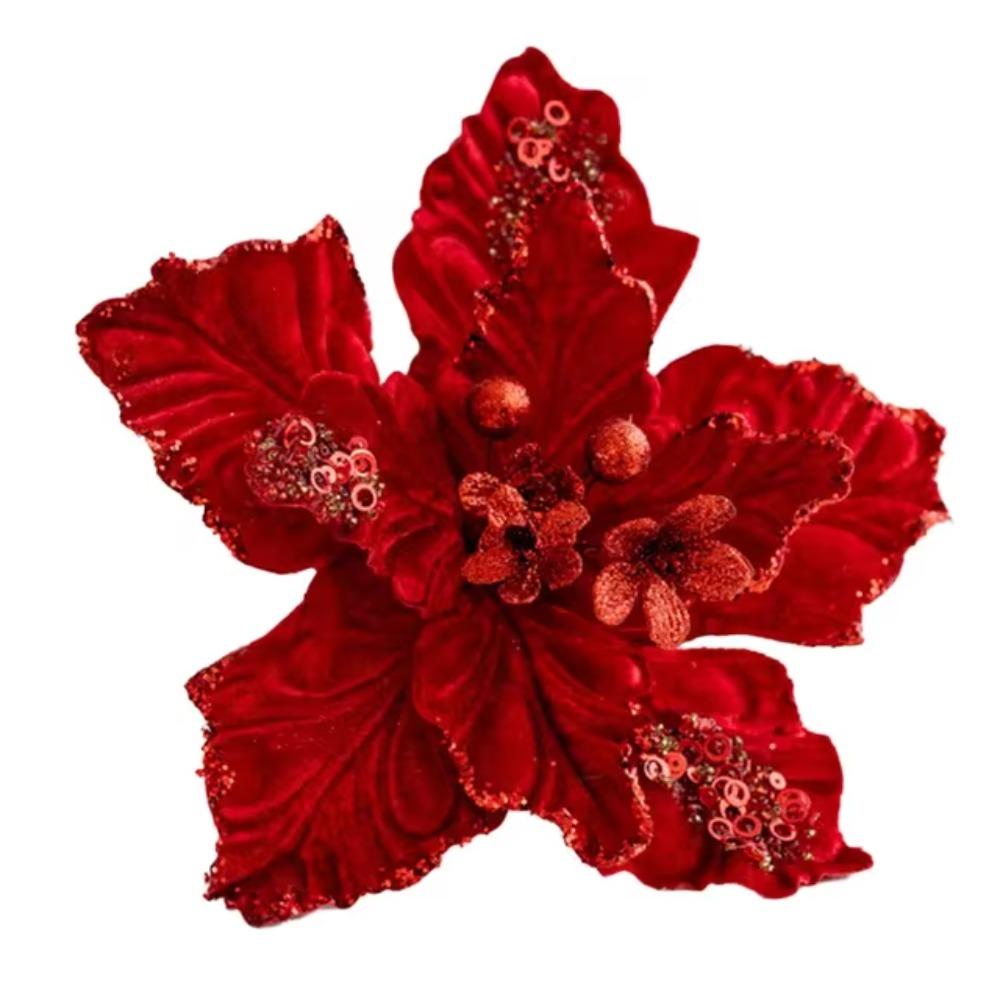 Simulation Artificial Poinsettia Flower 22cm Christmas Tree Decorations  Party Gifts