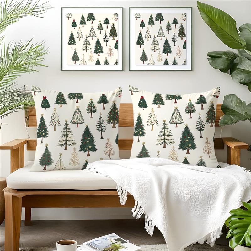 Christmas Tree Pillowcase Cushions 100% Polyester 45x45cm Throw Pillow Cover Sofa Chair Cushion Cover Pillowslip Home Decor