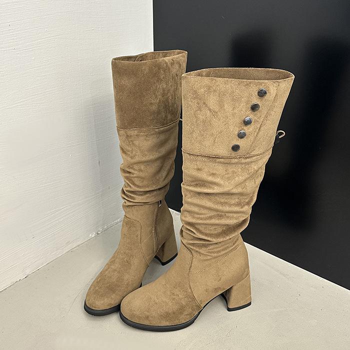 But Knee Boots Women's 2025 Autumn Thin Retro Western Cowboy Boots Thick Heel Knight Boots Medium Tube Stacking Boots