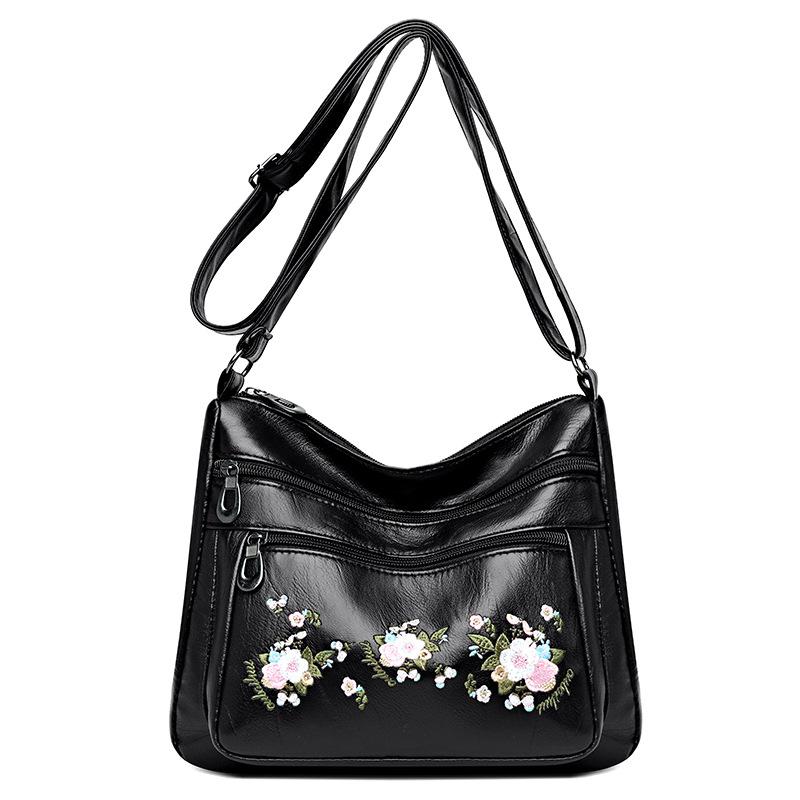 Fashion PU Leather Luxury Multi-pocket Handbags High Quality Women's Bag Flower Embroidery Design Ladies Crossbody Shoulder Bags