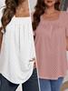2025 Plus Size Square Neck Pleated Loose Women's Top - Solid Color, European & American Style
