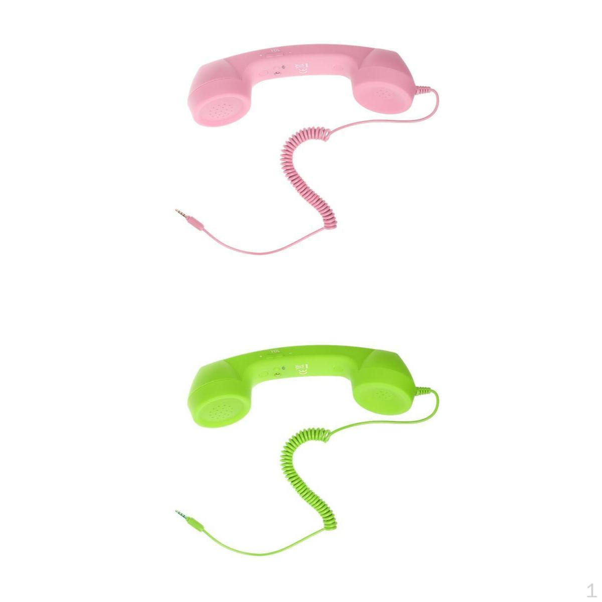 

Cell Phone Handset, Retro Telephone Handset Receivers 3.5MM For Andriod Pink+Green