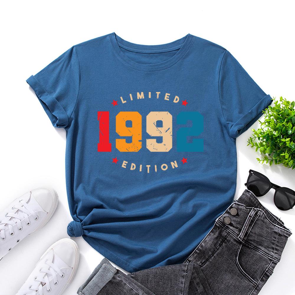 Cotton T-Shirt Short Sleeve Round Neck Women 2d Print Tops