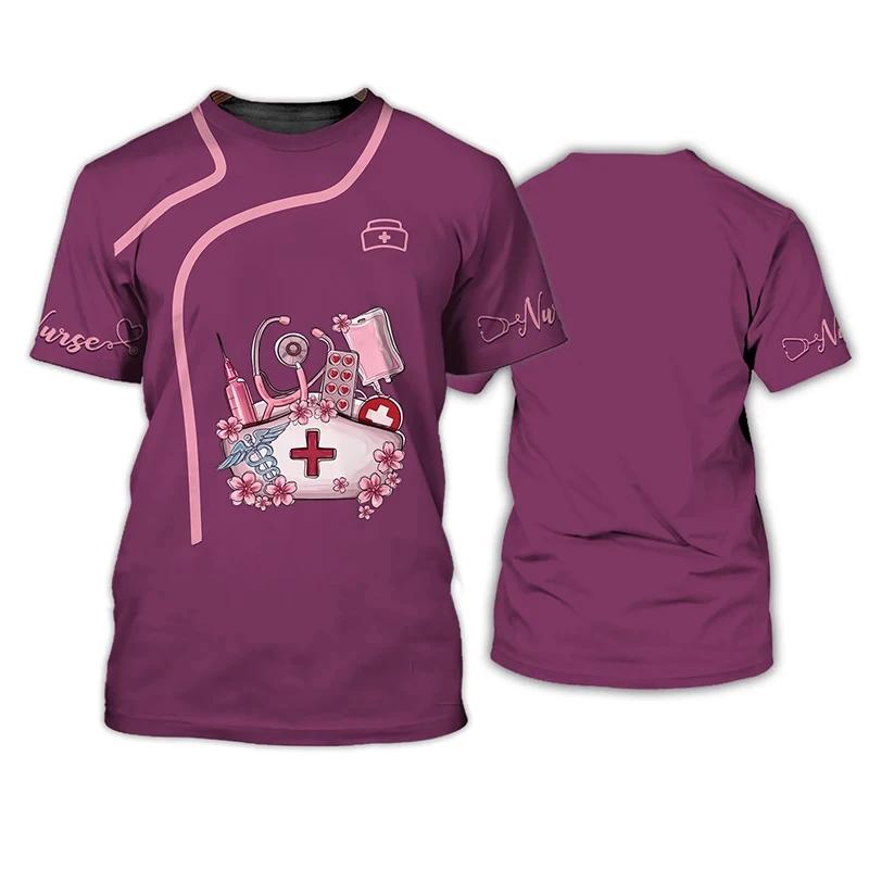 T-shirts de dentistes T-shirt pour femmes T-shirt à col rond Uniforme d'infirmière personnalisé Impression 3D Manches courtes Surdimensionné Femme Décontracté Vêtements pour dames
