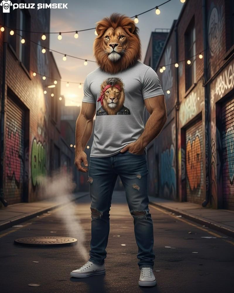 

Lion with Punk Rock Look Unisex T-Shirt Graphic Tee Gift 2XL