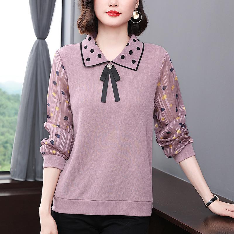 Middle-Aged Women S Autumn Fashion Tops Stylish Base Shirts Long-Sleeved T-Shirts Loose-Fitting Age-Reducing Tops For Middle-Aged And Elderly Women M фиолетовый